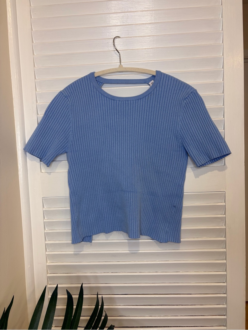 Zara Ribbed Knit Open Back Short Sleeve Top Size M